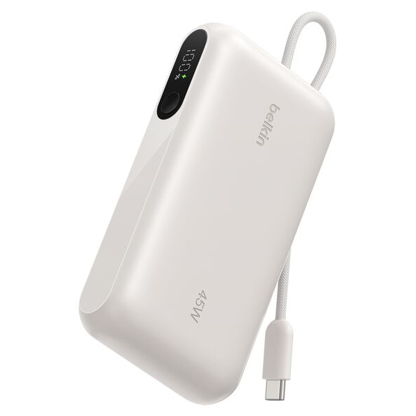 UltraCharge ケーブル内蔵 ディスプレイ付きモバイルバッテリー 10000mAh サンド
