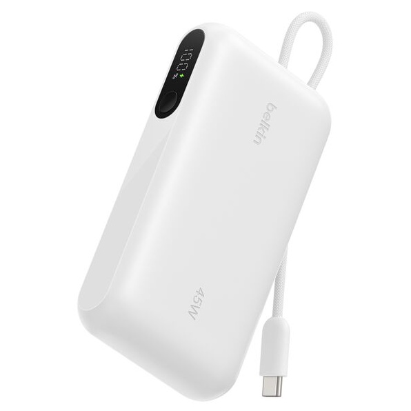 UltraCharge ケーブル内蔵 ディスプレイ付きモバイルバッテリー 10000mAh ホワイト
