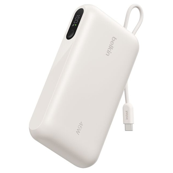 UltraCharge ケーブル内蔵 ディスプレイ付きモバイルバッテリー 20000mAh サンド