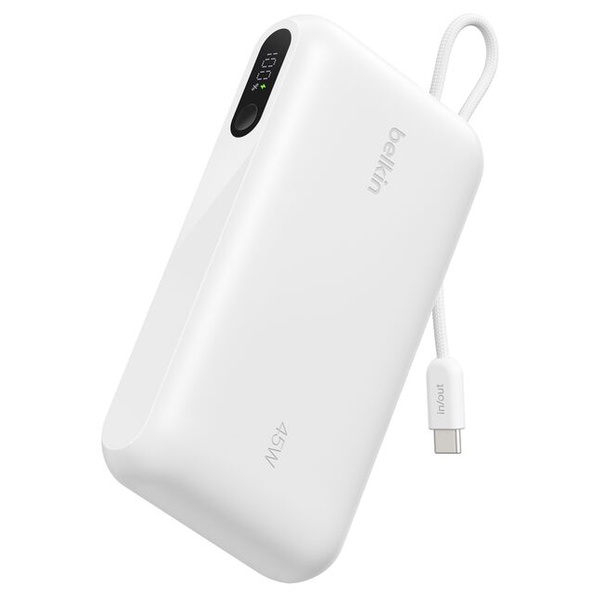 UltraCharge ケーブル内蔵 ディスプレイ付きモバイルバッテリー 20000mAh ホワイト