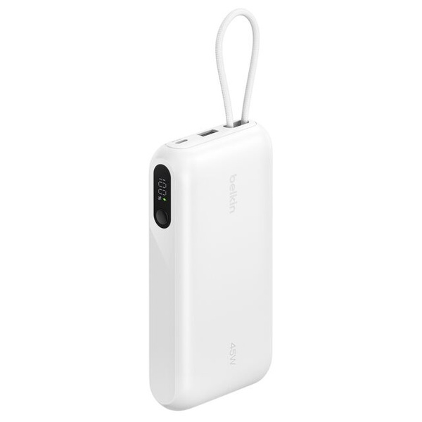 UltraCharge ケーブル内蔵 ディスプレイ付きモバイルバッテリー 20000mAh ホワイト