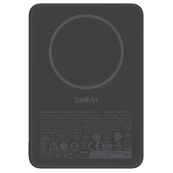BoostCharge 薄型 マグネット式モバイルバッテリー 10000mAh ブラック