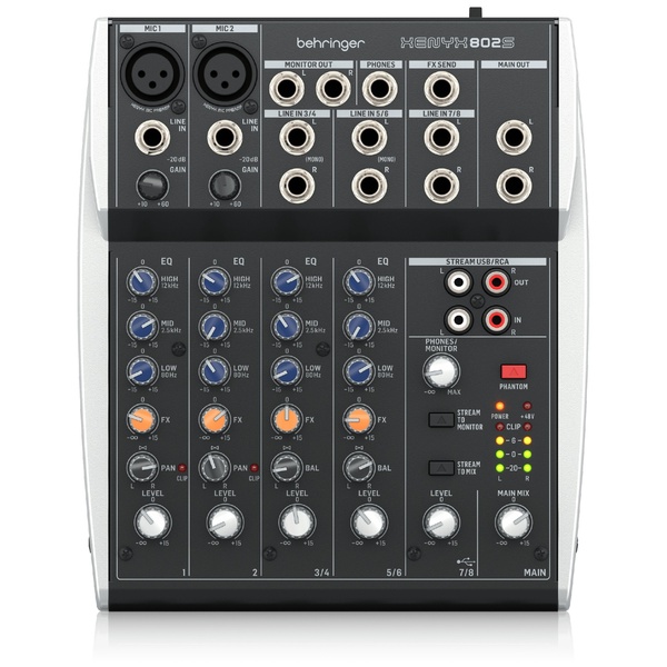 USBストリーミングインターフェースを備えた、8入力のコンパクトアナログミキサー