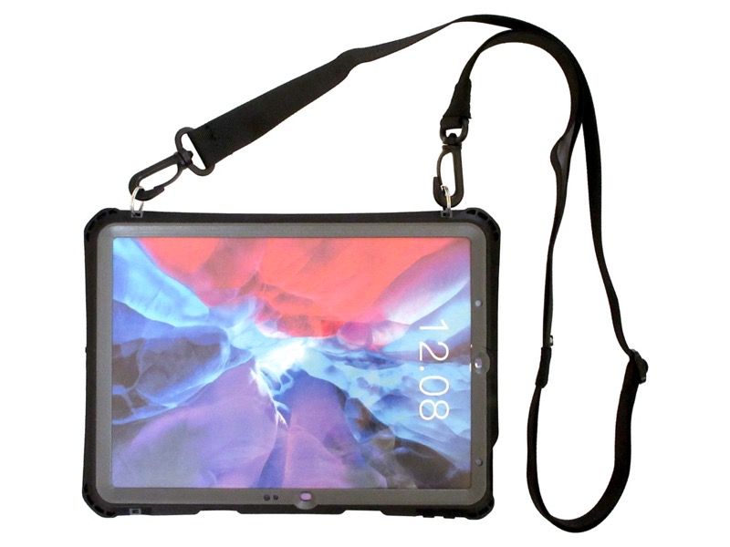 【耐衝撃・防塵防水】11インチiPad Pro 第2～4世代用 IP69ケース  二重リング付きフック式ストラップ・回転ハンドベルト付スタンド付属