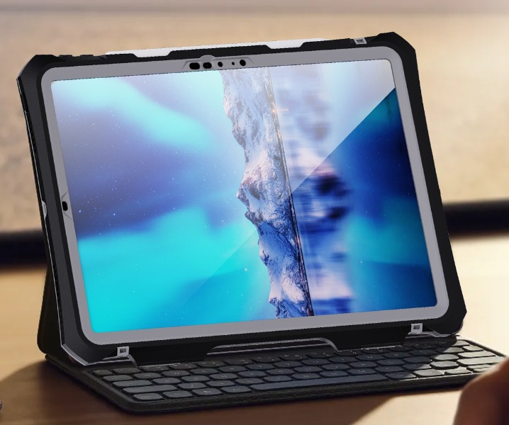 【耐衝撃・防塵防水】11インチiPad Pro 第2～4世代用 IP71ケース  二重リング付きフック式ストラップ・回転ハンドベルト付スタンド付属