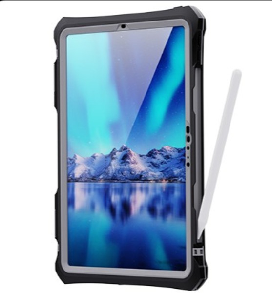 【耐衝撃・防塵防水】11インチiPad Pro(M4)用 IP68ケース 二重リング付きフック式ストラップ・回転ハンドベルト付スタンド付属