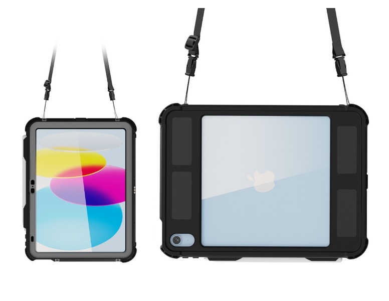 【耐衝撃・防塵防水】iPad A16/第10世代専用(11インチ)IP69ケース 回転ハンドベルト付スタンド付属