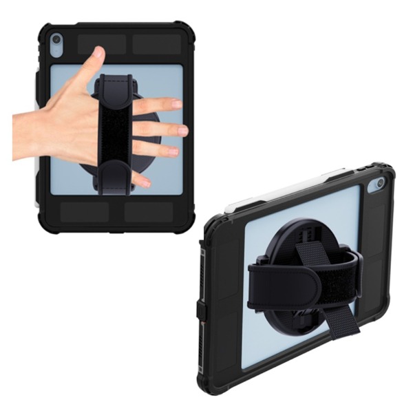 【耐衝撃・防塵防水】iPad A16/第10世代専用(11インチ)IP70ケース 回転ハンドベルト付スタンド付属