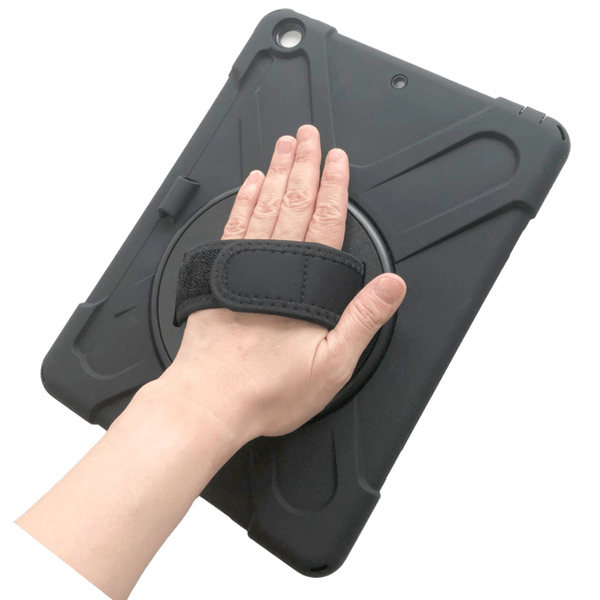 耐衝撃iPad第9、8、7世代（10.2インチ）対応シリコンケース/ペンホルダー、ストラップ付