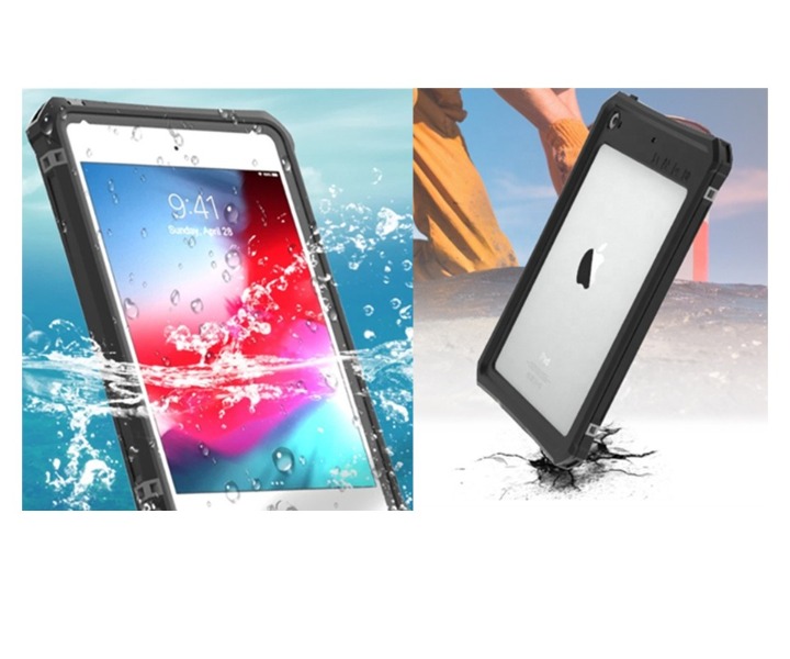 【耐衝撃・防塵防水】iPad mini4~5用 IP68ケース 細ストラップ、細長スタンド付属