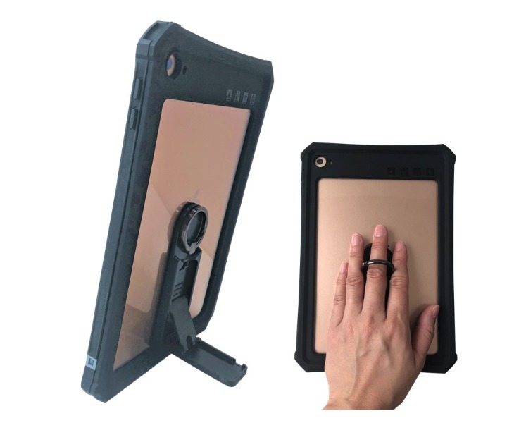 【耐衝撃・防塵防水】iPad mini4~5用 IP68ケース 細ストラップ、細長スタンド付属