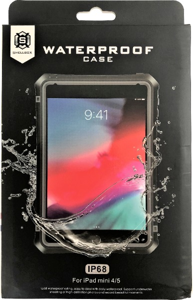 【耐衝撃・防塵防水】iPad mini4~5用 IP68ケース 細ストラップ、細長スタンド付属