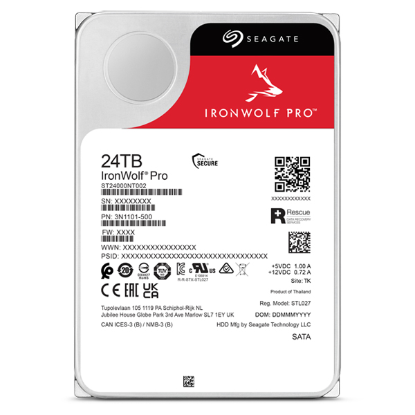 Seagate IronWolf Pro 3.5【データ復旧3年付】24TB HDD（CMR）メーカー5年保証 24時間稼働 PC、NAS用 RVセンサー付 ST24000NT002
