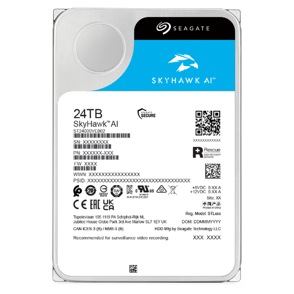 Seagate SkyHawk AI 3.5【データ復旧3年付】 24TB 内蔵HDD (CMR) メーカー5年保証 512MB 7200rpm ネットワーク ビデオ レコーダー AI対応NVRシステム用ST24000VE002