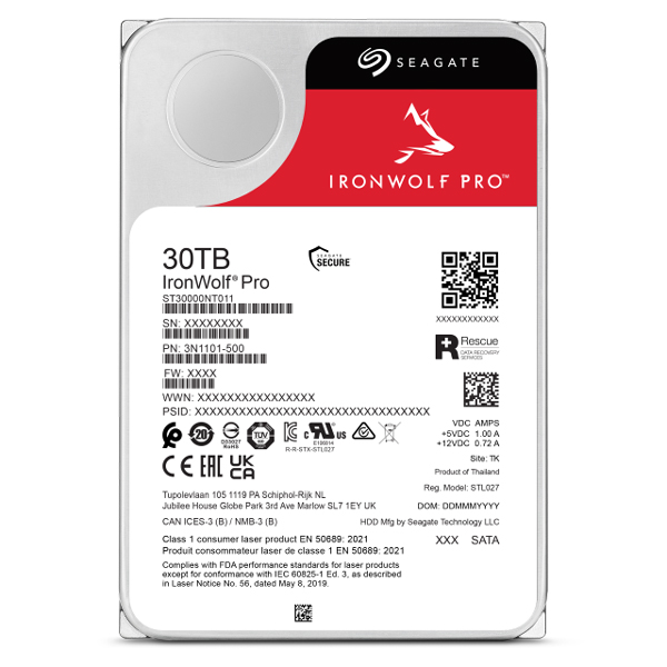 Seagate IronWolf Pro 3.5【データ復旧3年付】 30TB HDD（CMR） メーカー5年保証 512MB 24時間稼働 PC、NAS用 RVセンサー付 ST30000NT011