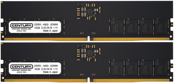 デスクトップ用 PC5-38400/DDR5-4800 288pin Unbuffered_Non-ECC_DIMM 1Rank 1.1v 32GB kit（16GB×2枚） 日本製
