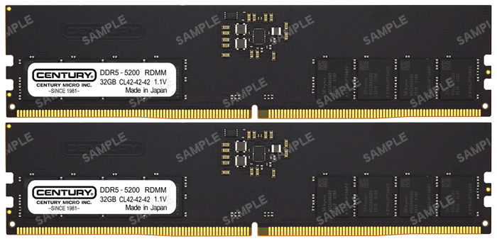 サーバー用 PC5-41600/DDR5-5200 288pin Registered_ECC_DIMM 2Rank x8 1.1v 64GB kit（32GB×2枚） 日本製