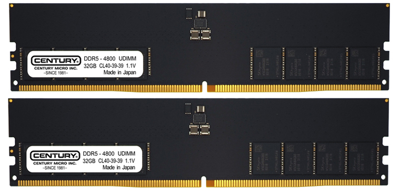 デスクトップ用 PC5-38400/DDR5-4800 288pin Unbuffered_Non-ECC_DIMM 2Rank 1.1v 64GB kit（32GB×2枚） 日本製