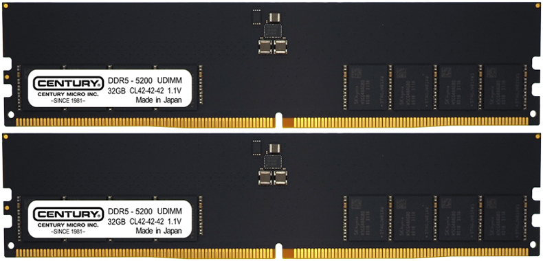 デスクトップ用 PC5-41600/DDR5-5200 288pin Unbuffered_Non-ECC_DIMM 2Rank 1.1v 64GB kit（32GB×2枚） 日本製