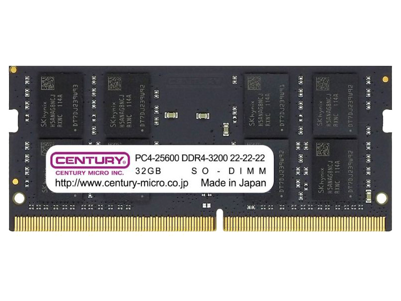 ノートPC用 PC4-25600/DDR4-3200 64GB kit（32GB×2枚組） 260pin Unbuffered_Non-ECC_SO-DIMM 1.2v 日本製 2rank