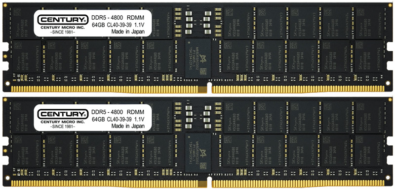 サーバー用 PC5-38400/DDR5-4800 288pin Registered_ECC_DIMM 2Rank x4 1.1v 128GB kit（64GB×2枚） 日本製