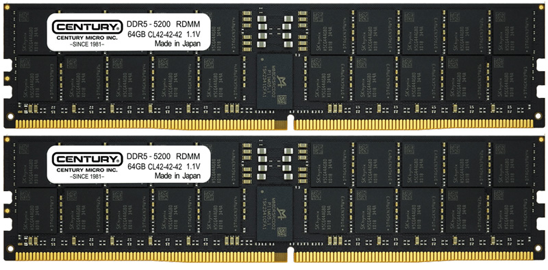 サーバー用 PC5-41600/DDR5-5200 288pin Registered_ECC_DIMM 2Rank x4 1.1v 128GB kit（64GB×2枚） 日本製