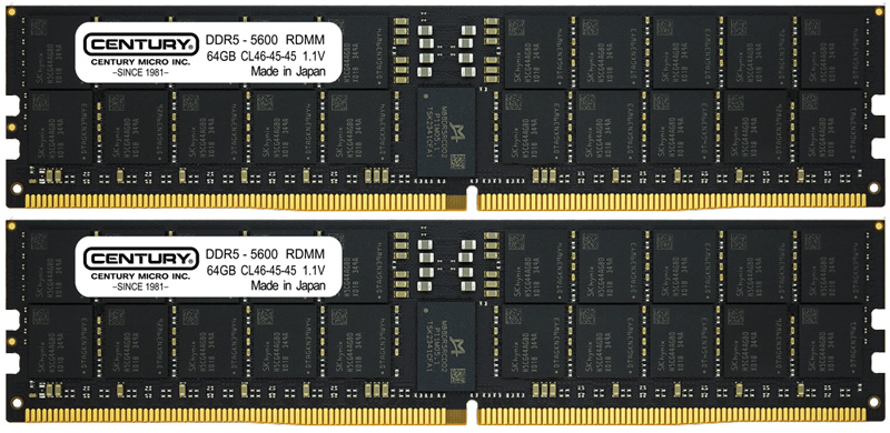 サーバー用 PC5-44800/DDR5-5600 288pin Registered_ECC_DIMM 2Rank x4 1.1v 128GB kit（64GB×2枚） 日本製