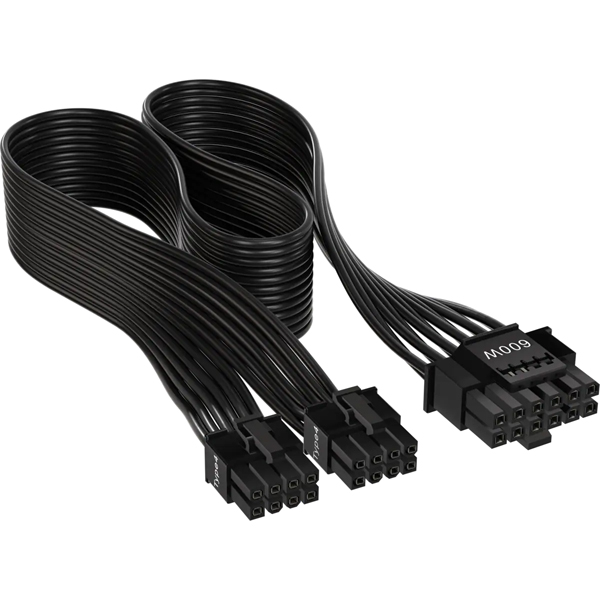 電源ケーブル 12+4pin PCIe Gen 5 Type-4 600W 12VHPWR cable flat ribbon black
