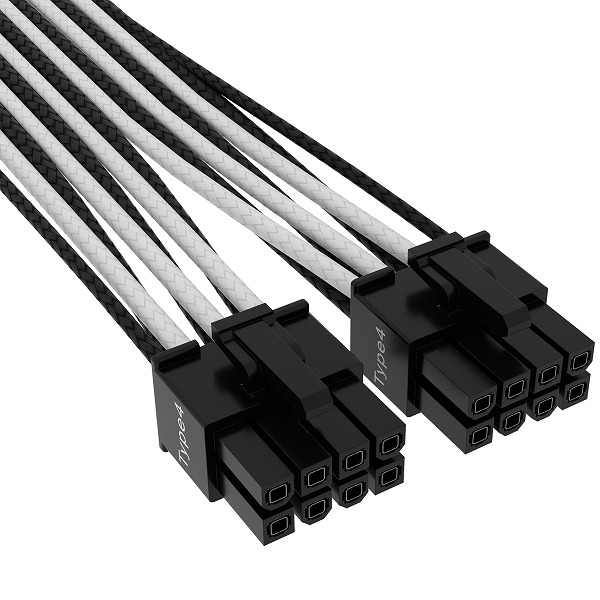 Premium Individually Sleeved 12+4pin PCIe Gen 5 Type-4 600W 12VHPWR Cable Black&White