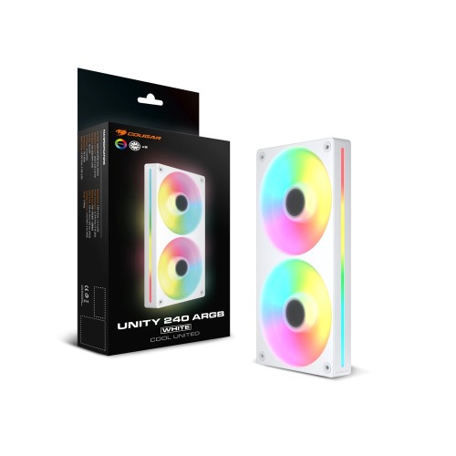 Unity240-RW ARGB/一体成型タイプのシングルフレ―ムファン/240mm・リバースブレード/ホワイト/PWM制御/シンプルなケーブル設計/防振ゴム