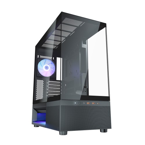 CFV220 RGB/ミドルタワーケース/ブラック/独自のセントラルフローベントで高エアフロー/3面ガラスパノラマデザイン/ ARGB PWMファン3基標準搭載/背面コネクタMB対応