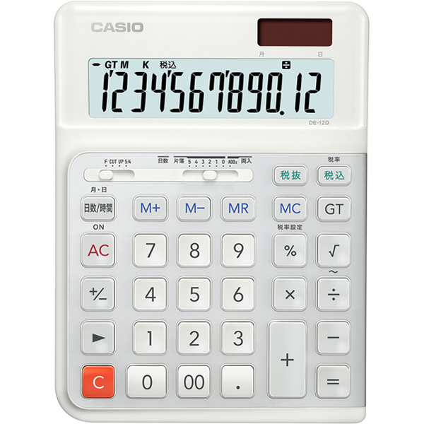 人間工学電卓 12桁 デスクタイプ 白