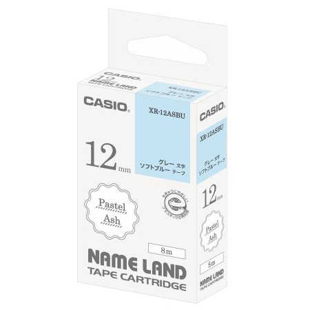 ネームランド用パステルアッシュテープ 12mm ソフトブルー/グレー文字