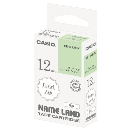 ネームランド用パステルアッシュテープ 12mm ソフトグリーン/グレー文字