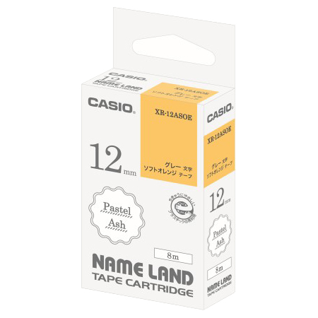 ネームランド用パステルアッシュテープ 12mm ソフトオレンジ/グレー文字