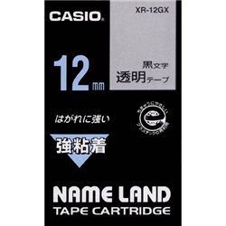 ネームランド用強粘着テープ 12mm 透明/黒文字