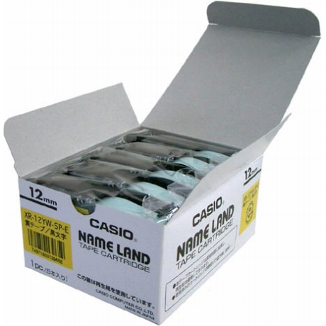 ネームランド用スタンダードテープ 12mm 黄/黒文字 5個パック