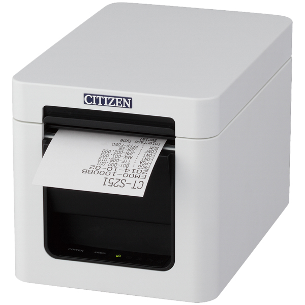 コンパクトラインサーマルプリンター（印刷速度300mm/秒、用紙幅58mm、オートカッター付、有線LAN＋USB I/F、ホワイト、用紙セーブ機能、多階調印刷）