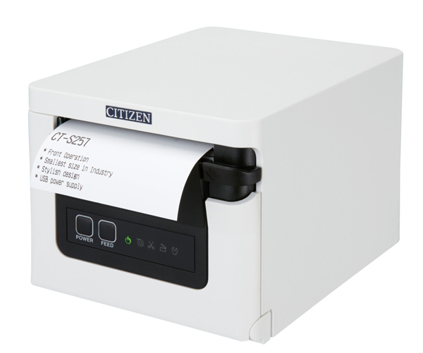 コンパクトラインサーマルプリンター（印刷速度350mm/秒、用紙幅58/80mm、オートカッター付、Bluetooth＋USB I/F、ホワイト、用紙セーブ機能、多階調印刷）