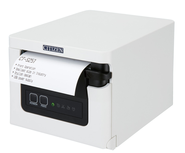 コンパクトラインサーマルプリンター（印刷速度350mm/秒、用紙幅58mm、オートカッター付、有線LAN＋USB I/F、ホワイト、用紙セーブ機能、多階調印刷）