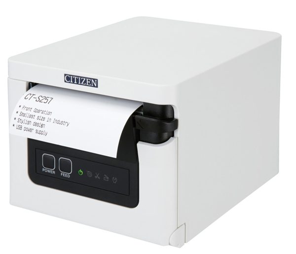 コンパクトラインサーマルプリンター（印刷速度350mm/秒、用紙幅58mm、オートカッター付、シリアルI/F、ホワイト、用紙セーブ機能、多階調印刷）