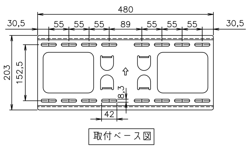 中型フルモーション壁掛け金具 D-ai-FM01 取付ベース図面