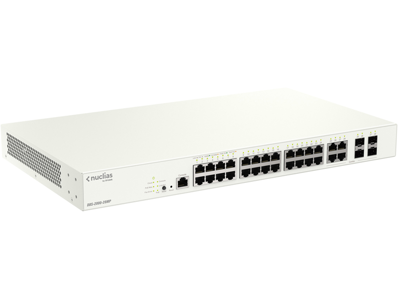 Nuclias対応ギガビットL2スマートスイッチ、PoE+対応(最大370W給電)、10/100/1000BASE-Tポート(PoE+)×24、10/100/1000BASE-Tポート×4(SFPコンボ×4)、1年間ライセンス付