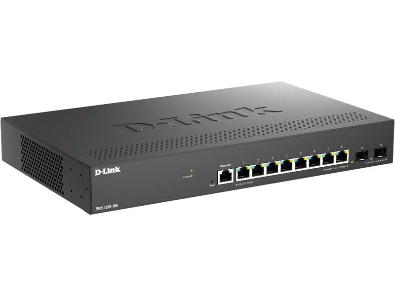 DMS-1250-10S マルチギガビットL2スマートマネージドスイッチ、10/100/1000/2.5G BASE-Tポート×8、10G SFP+スロット×2、ファンレス、リミテッドライフタイム保証対象