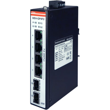 産業用PoEスイッチングハブ ギガビットタイプ 4ポート+SFP2ポート<SFPモジュール2個付>