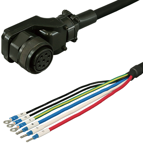 MR-J4/J3/J2S対応電源ケーブル電磁ブレーキ付き<可動用> 5m 低背アングルプラグ