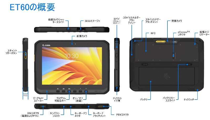 ET60本体 標準バッテリモデル (Qualcomm 6490/8GB RAM/UFSフラッシュ・128GB/Android 13～16予定/10.1型/SIM無し/標準バッテリ/専用バーコードリーダ無し)
