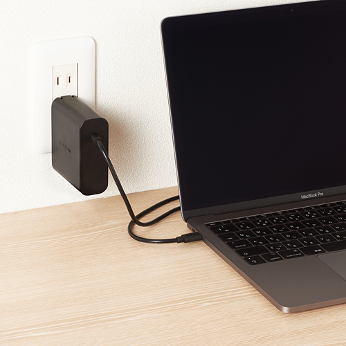 ノートPC用ACアダプター/Type-C/USB Power Delivery対応/65W/ケーブル一体型/2m/ブラック