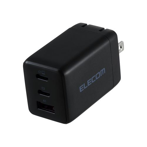 ノートPC用ACアダプター/USB充電器/USB PD/67W/USB-C×2/USB-A×1/スイングプラグ/ブラック