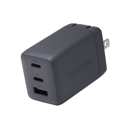 ノートPC用ACアダプター/USB充電器/USB PD/67W/USB-C×2/USB-A×1/スイングプラグ/ストーン グレー